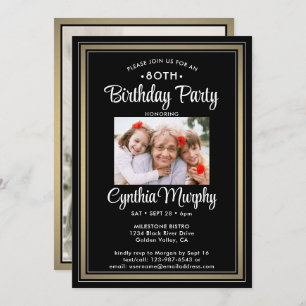 Invitation TOUT Anniversaire 2 Photo Black, White et Gold Par