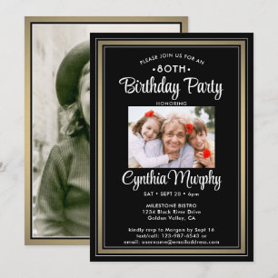 Invitation TOUT Anniversaire 2 Photo Black, White et Gold Par