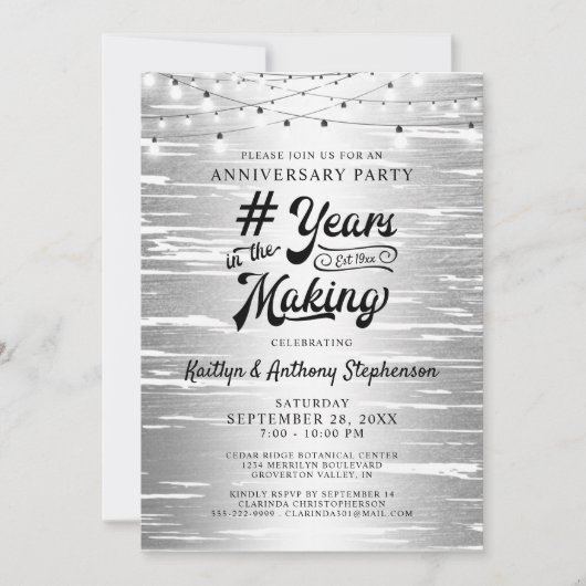 Invitation Tout Anniversaire Silver Black String Lumières (Devant)