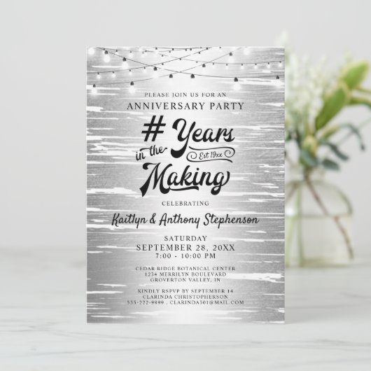 Invitation Tout Anniversaire Silver Black String Lumières (Debout devant)