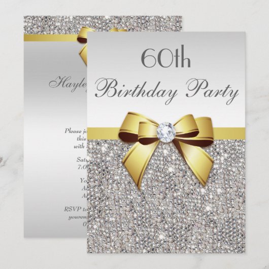 Invitation Tout arc d'or de paillettes d'argent de fête (Devant / Derrière)