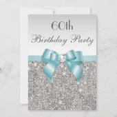 Invitation Tout arc turquoise de paillettes d'argent de fête (Devant)