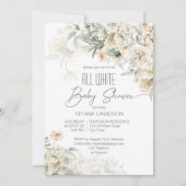 Invitation Tout blanc baby shower argent blanc blanc floral (Devant)
