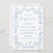 Invitation Tout Blue Toile Boy Baptême Élégant Digital (Devant)