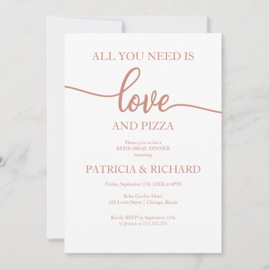 Invitation Tout Ce Dîner De Répétition De Pizza Et D'Amour (Devant)