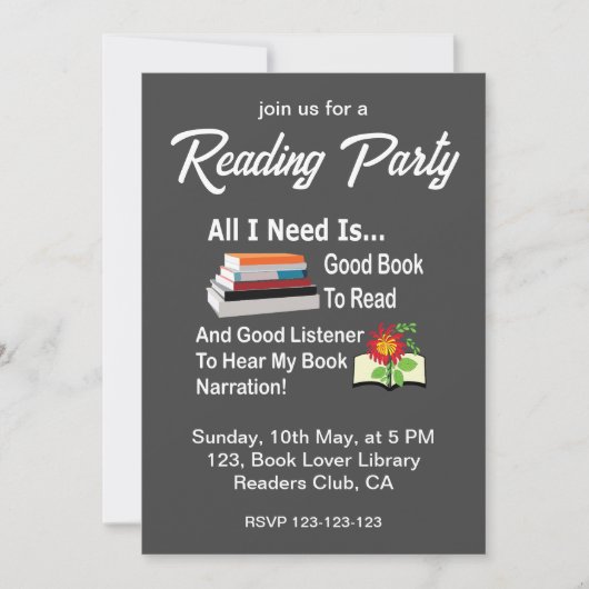 Invitation Tout ce dont j'ai besoin, c'est un bon livre et un (Devant)