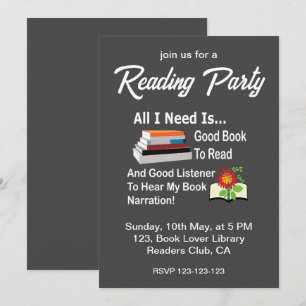 Invitation Tout ce dont j'ai besoin, c'est un bon livre et un