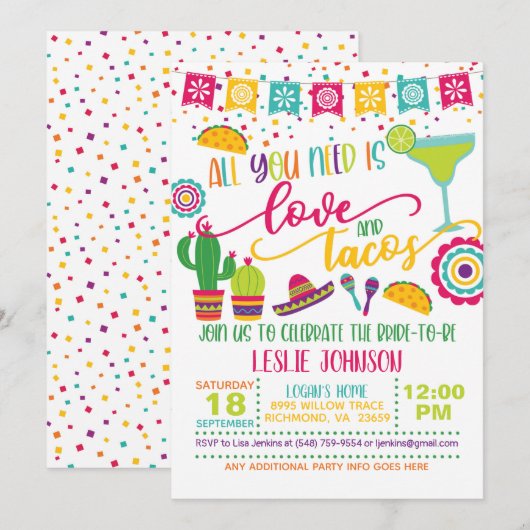 Invitation Tout ce dont vous avez besoin c'est d'amour & Taco (Devant / Derrière)