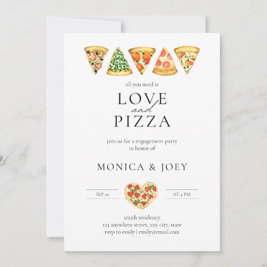 Invitation Tout ce dont vous avez besoin est Amour et Pizza E (Devant)