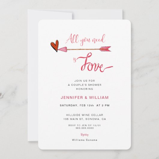 Invitation Tout ce dont vous avez besoin est amour valentines (Devant)