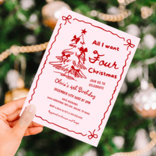 Invitation Tout ce que je veux pour Noël Fille 4ème Anniversa