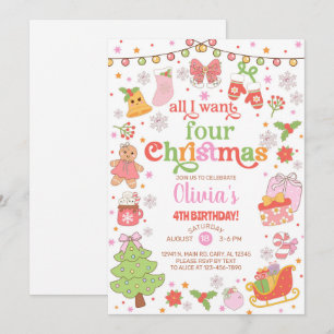 Invitation Tout ce que je veux pour Noël fille 4ème invitatio