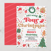 Invitation Tout ce que je veux quatre Noël 4e fête d'annivers (Devant / Derrière)