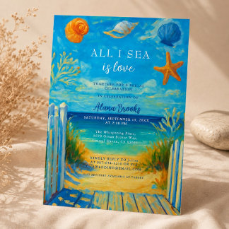 Invitation Tout ce que je vois est l'amour Art bleu de plage