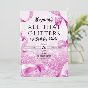 Invitation Tout ce qui brille Fête d'anniversaire rose paille