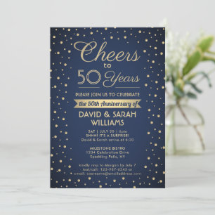 Invitation TOUT Cheers d'anniversaire Confettis Bleu marine e