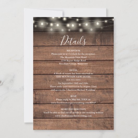 Invitation Tout dans One Rustic Wood String Lights Wedding (Dos)