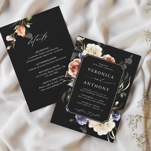 Invitation Tout dans un jardin Cadre Floral Mariage Black Inv