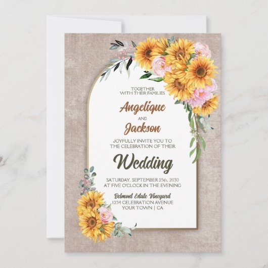 Invitation Tout dans un tournesol rustique rose Mariage Arc R (Devant)