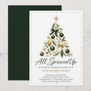 Invitation Tout Décoré pour la Fête de Noël en Vert et Or