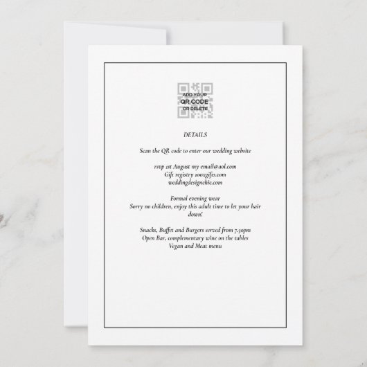 Invitation Tout-en-1 élégant Mariage blanc classique (Dos)