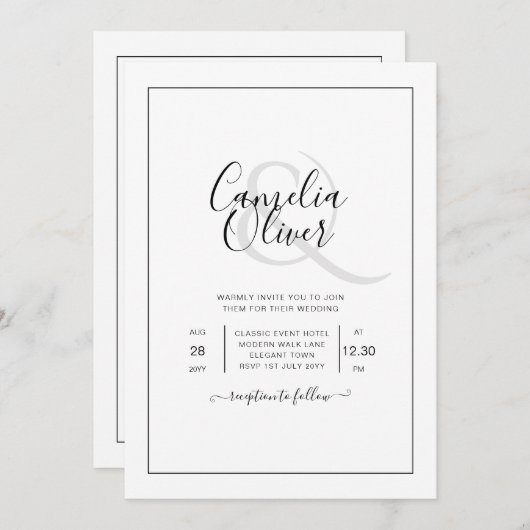 Invitation Tout-en-1 élégant Mariage blanc classique (Devant / Derrière)