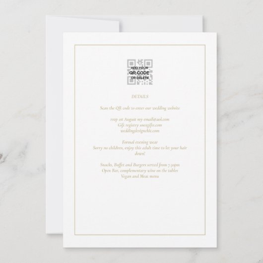 Invitation Tout-en-1 Elégante police blanche or Mariage class (Dos)