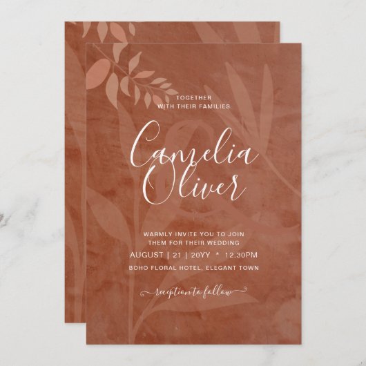 Invitation Tout-en-1 Mariage de superposition en terre cuite  (Devant / Derrière)