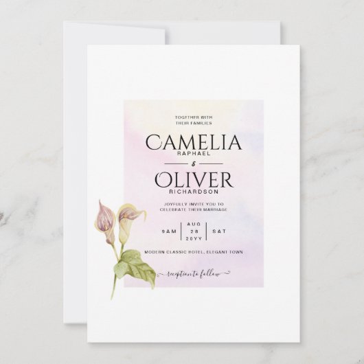 Invitation TOUT-EN-1 Pink CALLA LILY Art Wedding INVITE (Devant)
