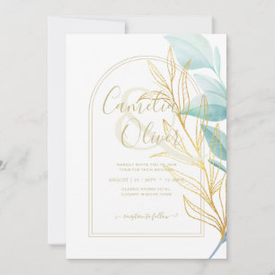 Invitation Tout-en-1 Verre de mer Aqua Green Feuille or Maria