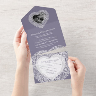 Invitation Tout En Un 13e anniversaire de mariage dentelle sans envelopp