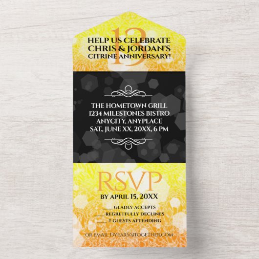 Invitation Tout En Un 13e anniversaire de mariage élégant citrine (À l'intérieur)
