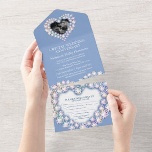Invitation Tout En Un 15e cristal mariage anniversaire photo bleu clair