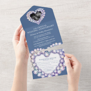Invitation Tout En Un 15ème anniversaire de mariage cristal photo bleu