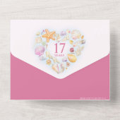 Invitation Tout En Un 17e anniversaire mariage coquille d'aquarelle coeu (Verso)