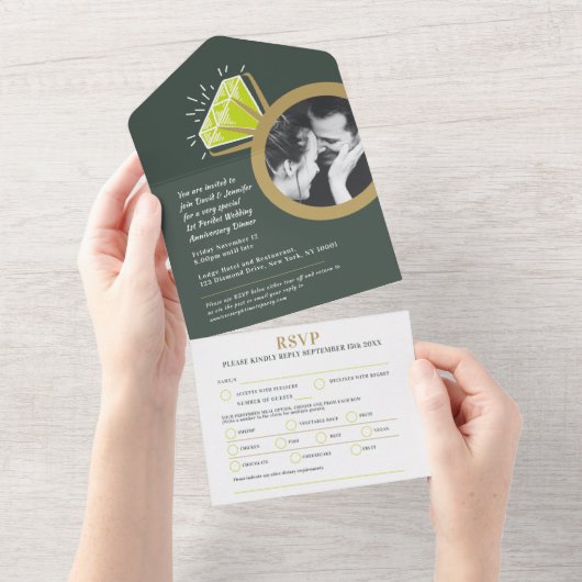 Invitation Tout En Un 1er anniversaire mariage dîner péridot anneau repa (Déchirure)