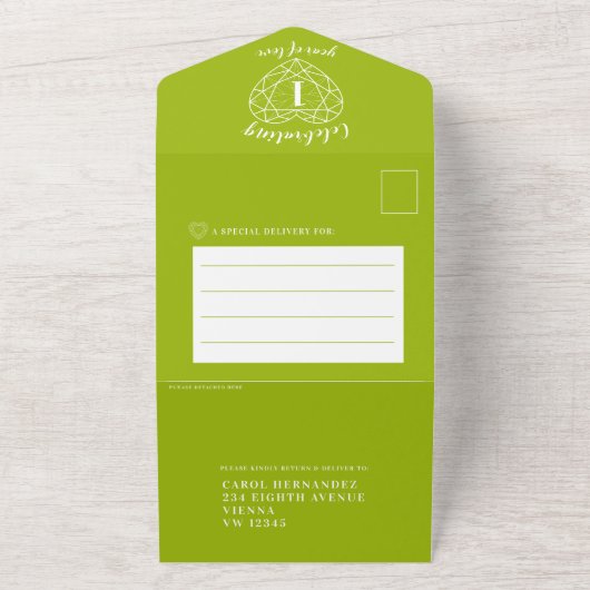 Invitation Tout En Un 1ère photo d'anniversaire du mariage avec RSVP (Dehors)