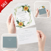 Invitation Tout En Un 1in3 Fleurs de soleil Verdure Mariage RSVP Invitat