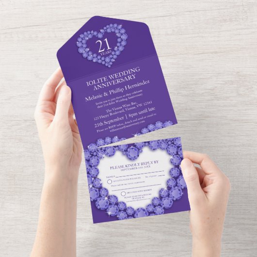 Invitation Tout En Un 21e anniversaire du mariage de la liolite violet (Déchirure)
