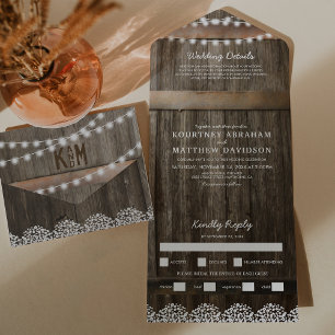 Invitation Tout En Un 3 en 1 Mariage Bébé's Breath Rustique