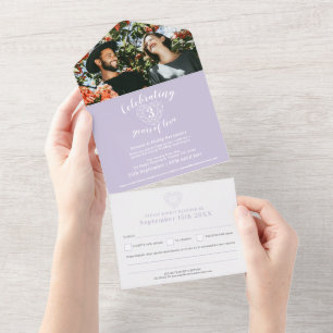 Invitation Tout En Un 3ème anniversaire de mariage cristal violet RSVP p