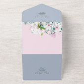 Invitation Tout En Un 3en1 Magnolias rose Dusty Blue Eucalyptus Mariage (Dehors)