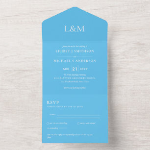 Invitation Tout En Un 3in1 Aqua Sky Blue Texte uniquement Mariage Invite