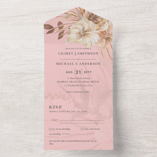 Invitation Tout En Un 3in1 BOHO Pampas Grass Terracotta Wedding RSVP (À l'intérieur)