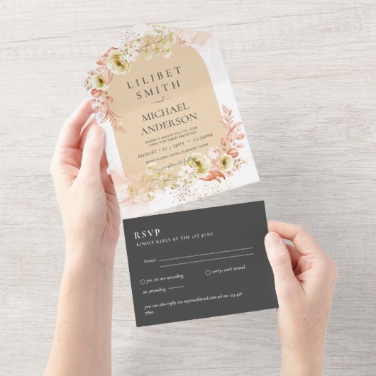 Invitation Tout En Un 3in1 Boho Pampas Mariage en herbe RSVP (Déchirure)