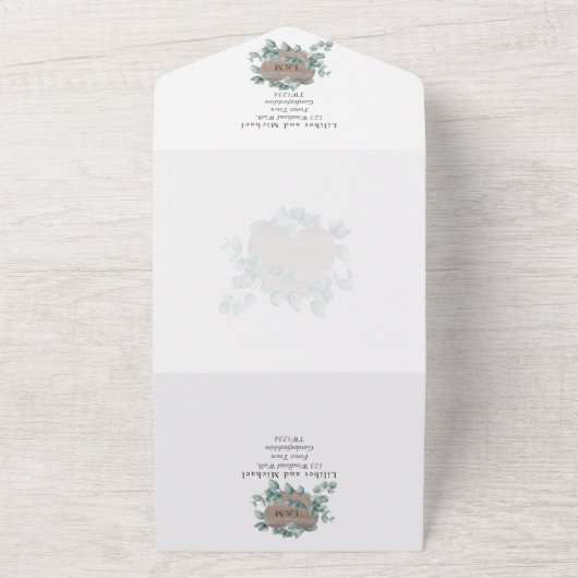 Invitation Tout En Un 3in1 Engravé Bois Coeur Mariage rustique RSVP (Dehors)