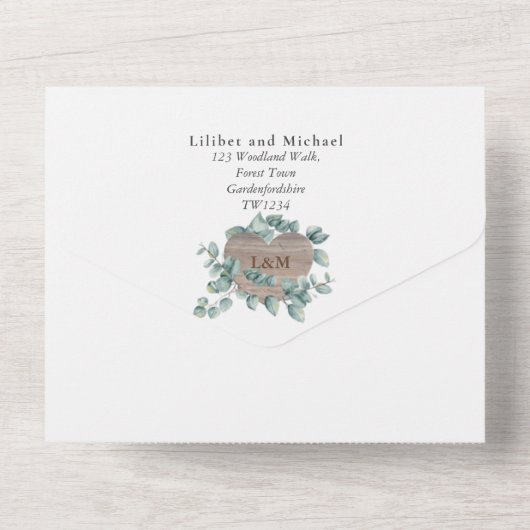 Invitation Tout En Un 3in1 Engravé Bois Coeur Mariage rustique RSVP (Verso)