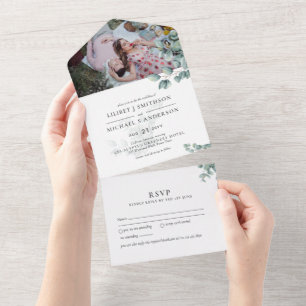 Invitation Tout En Un 3in1 Eucalyptus Green PHOTO Mariage INVITE RSVP