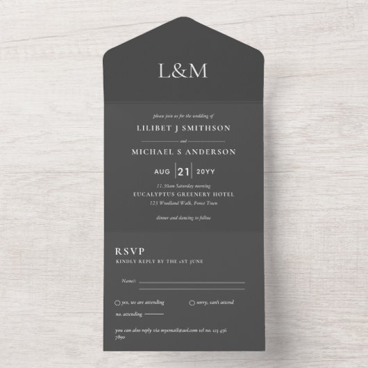 Invitation Tout En Un 3in1 Gris d'ardoise Texte uniquement Mariage Invit (À l'intérieur)
