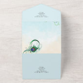 Invitation Tout En Un 3in1 Peacock Feather Aqua Coral Wedding RSVP (Dehors)